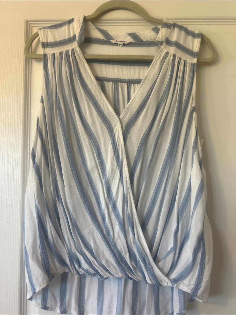 Splendid White and Light Blue Striped Sleeveless Top size L